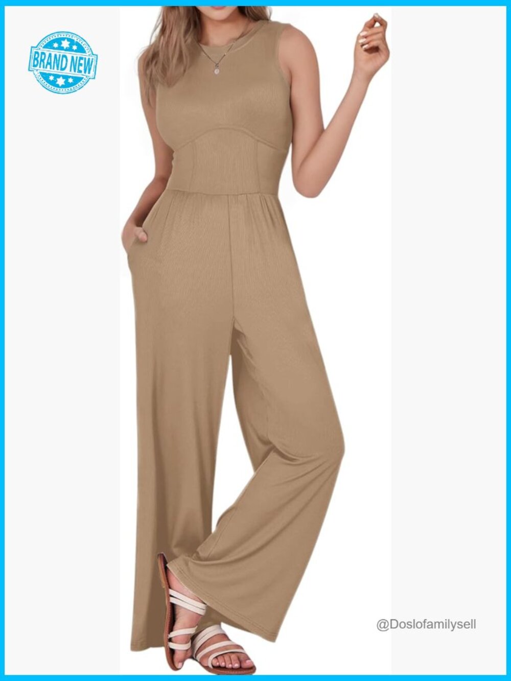 Sleeveless Wide Leg Jumpsuit Casual Romper with Pockets Dressy